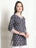 Grey Cotton Foil Printed Tunic