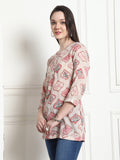 Beige Cotton Foil Printed Tunic