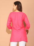 Pink Rayon Floral Embroidered Tunic