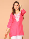 Pink Rayon Floral Embroidered Tunic