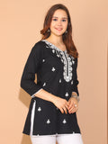 Black Rayon Floral Embroidered Tunic