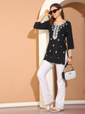 Black Rayon Floral Embroidered Tunic