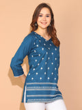 Blue Rayon Floral Embroidered Tunic