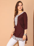 Wine Rayon Floral Embroidered Tunic