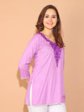 Purple Rayon Floral Embroidered Tunic