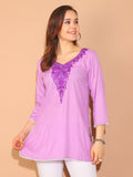 Purple Rayon Floral Embroidered Tunic