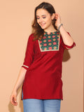 Red Poly Silk Printed Tunic