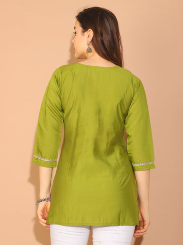 Green Poly Silk Printed Tunic