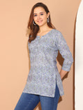 Light Blue Pure Cotton Floral Printed Tunic