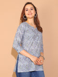 Light Blue Pure Cotton Floral Printed Tunic