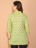 Beige & Parrot Green Pure Cotton Floral Printed Tunic