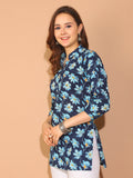 Navy Blue Pure Cotton Floral Printed Tunic