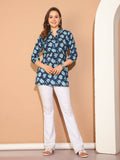 Navy Blue Pure Cotton Floral Printed Tunic