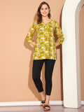 Mustard Yellow Pure Cotton Floral Printed Tunic