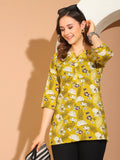 Mustard Yellow Pure Cotton Floral Printed Tunic