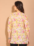 Light Yellow & Light Pink Pure Cotton Floral Printed Tunic