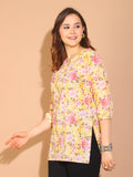 Light Yellow & Light Pink Pure Cotton Floral Printed Tunic