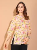 Light Yellow & Light Pink Pure Cotton Floral Printed Tunic