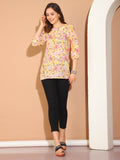 Light Yellow & Light Pink Pure Cotton Floral Printed Tunic