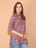 Mauve (Bluish Purple) Pure Cotton Floral Printed Tunic