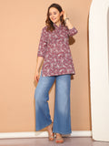 Mauve (Bluish Purple) Pure Cotton Floral Printed Tunic