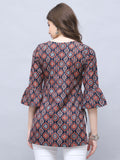 Navy Blue Cotton Blend Block Printed Tunic