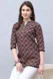 Black Cotton Blend Block Printed Tunic