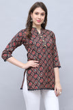 Black Cotton Blend Block Printed Tunic