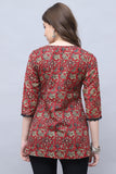 Maroon & Beige Cotton Blend Floral Printed Tunic