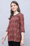 Maroon & Beige Cotton Blend Floral Printed Tunic