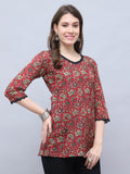 Maroon & Beige Cotton Blend Floral Printed Tunic