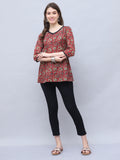 Maroon & Beige Cotton Blend Floral Printed Tunic