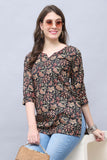 Black & Beige Cotton Blend Floral Printed Tunic