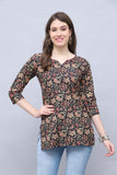 Black & Beige Cotton Blend Floral Printed Tunic