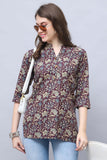 Wine & Beige Cotton Blend Floral Printed Tunic