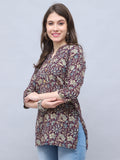 Wine & Beige Cotton Blend Floral Printed Tunic