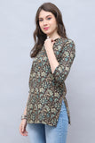 Brown & Beige Cotton Blend Floral Printed Tunic