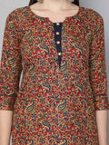 Maroon & Blue Cotton Blend Floral Printed Tunic