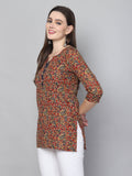 Maroon & Blue Cotton Blend Floral Printed Tunic