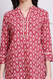 Maroon Women's Cotton Block Printed Tunic