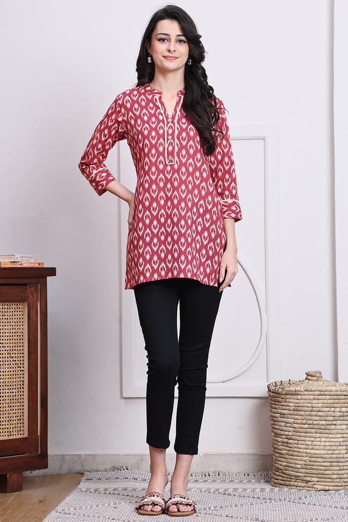 Maroon Women's Cotton Block Printed Tunic