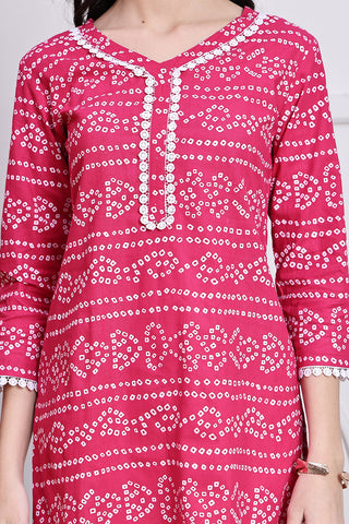 Pink Women's Cotton Bandhani Printed Tunic