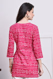 Pink Women's Cotton Bandhani Printed Tunic