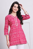 Pink Women's Cotton Bandhani Printed Tunic