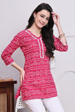 Pink Women's Cotton Bandhani Printed Tunic