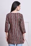 Grey & Maroon Women's Cotton Zig-Zag Printed Tunic