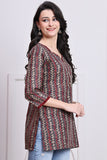 Grey & Maroon Women's Cotton Zig-Zag Printed Tunic