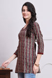 Grey & Maroon Women's Cotton Zig-Zag Printed Tunic