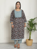 Multicolor Pure Cambric Cotton Printed Plus Size Kurta & Pant With Dupatta