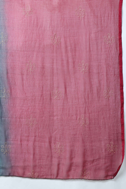 Green & Red Pure Cambric Cotton Embroidered Kurta Set With Dupatta